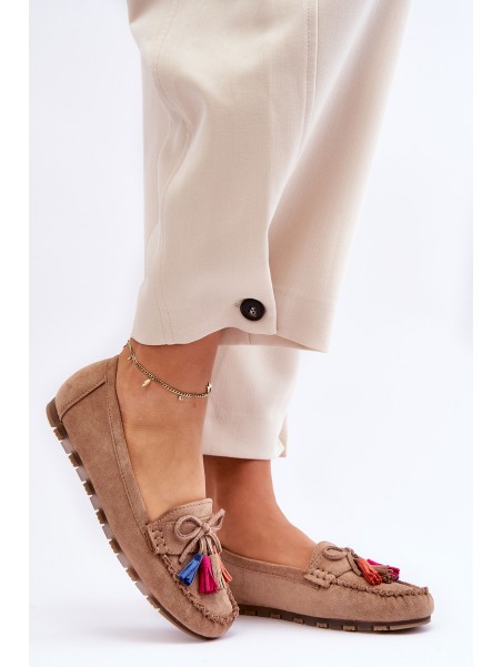 Suede Loafers With Bow And Fringes Dark beige Dorine