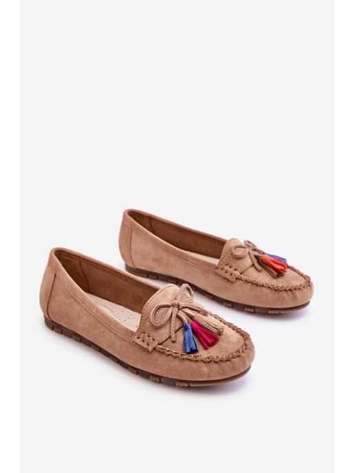 Suede Loafers With Bow And Fringes Dark beige Dorine