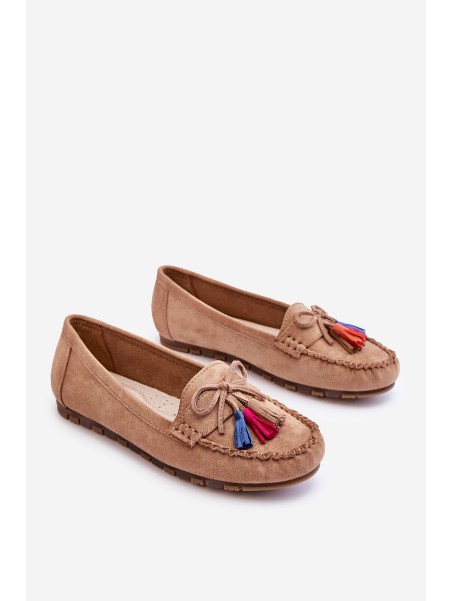 Suede Loafers With Bow And Fringes Dark beige Dorine