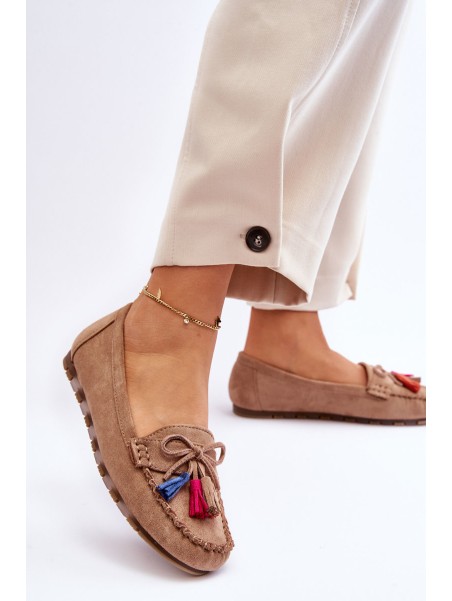 Suede Loafers With Bow And Fringes Dark beige Dorine