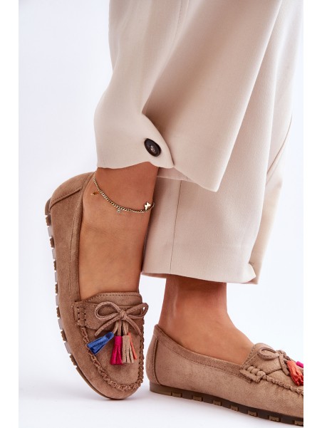 Suede Loafers With Bow And Fringes Dark beige Dorine