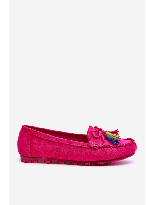 Suede Loafers With Bow And Fringes Fuchsia Dorine