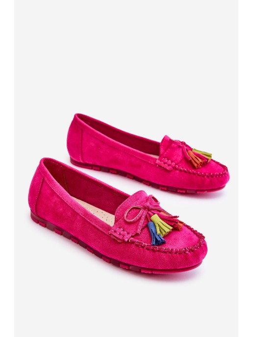 Suede Loafers With Bow And Fringes Fuchsia Dorine