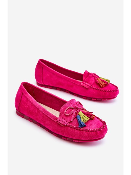 Suede Loafers With Bow And Fringes Fuchsia Dorine