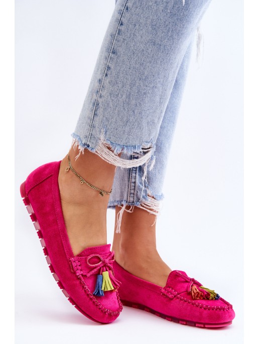 Suede Loafers With Bow And Fringes Fuchsia Dorine