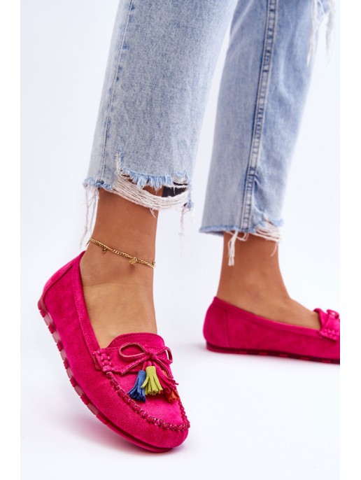 Suede Loafers With Bow And Fringes Fuchsia Dorine