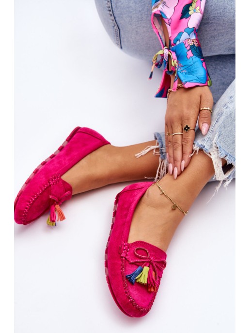 Suede Loafers With Bow And Fringes Fuchsia Dorine