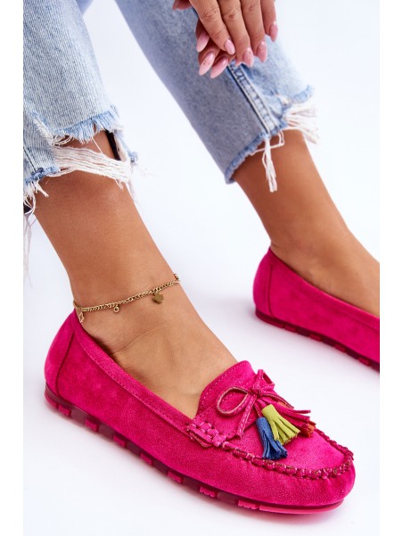 Suede Loafers With Bow And Fringes Fuchsia Dorine
