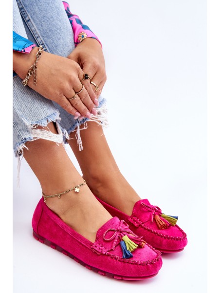 Suede Loafers With Bow And Fringes Fuchsia Dorine