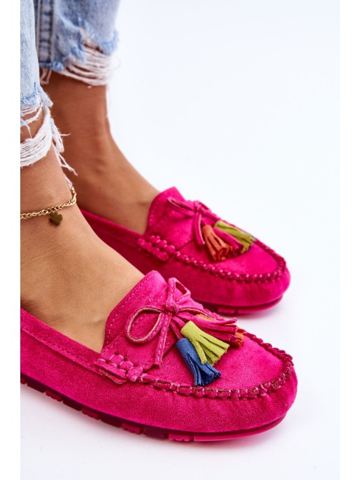 Suede Loafers With Bow And Fringes Fuchsia Dorine
