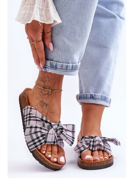 Women's Slides With Bow On The Platform Gray Vero