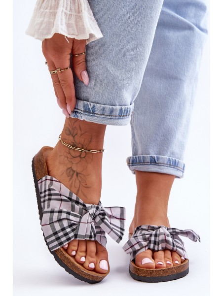 Women's Slides With Bow On The Platform Gray Vero