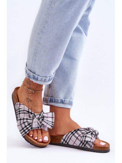 Women's Slides With Bow On The Platform Gray Vero