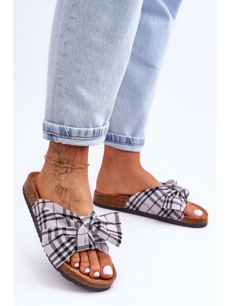 Women's Slides With Bow On The Platform Gray Vero