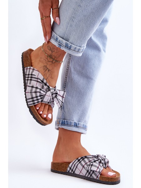 Women's Slides With Bow On The Platform Gray Vero