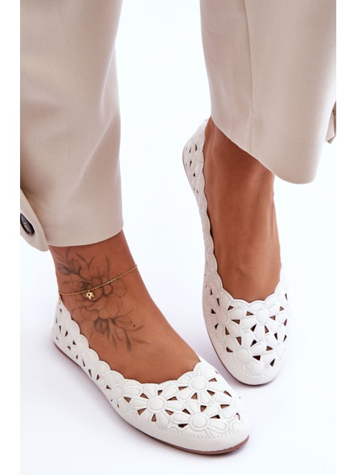 Women's Glittering Openwork Ballet Shoes White Visionary