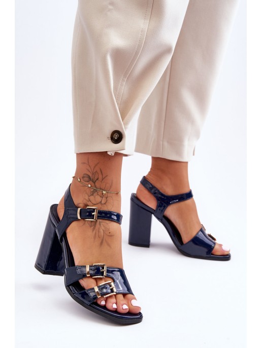 Lacquered Heeled Sandals S.Barski 80-3 Navy