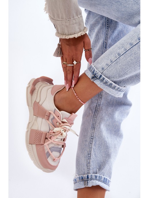 Women's Trendy Lace-up Sport Shoes Beige-Pink Chillout!
