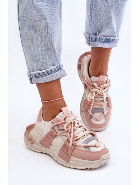 Women's Trendy Lace-up Sport Shoes Beige-Pink Chillout!