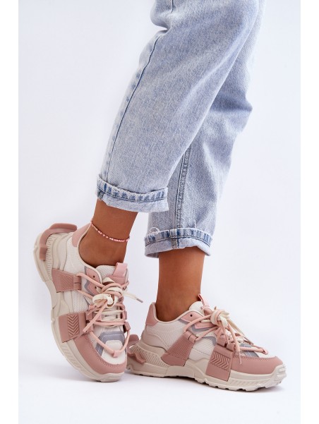 Women's Trendy Lace-up Sport Shoes Beige-Pink Chillout!