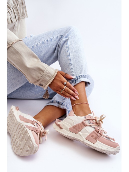 Women's Trendy Lace-up Sport Shoes Beige-Pink Chillout!
