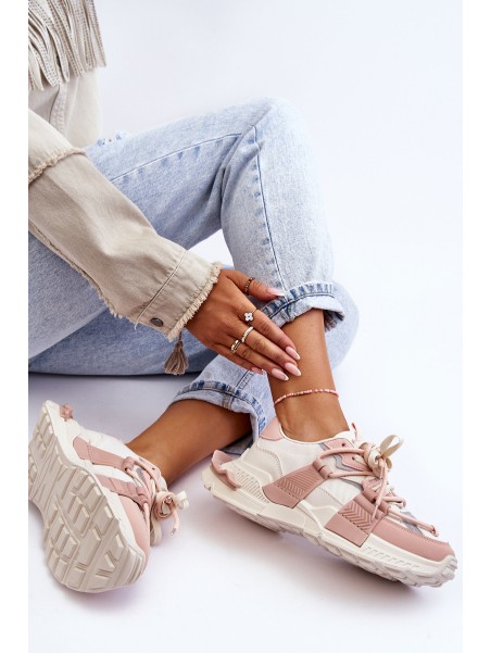 Women's Trendy Lace-up Sport Shoes Beige-Pink Chillout!