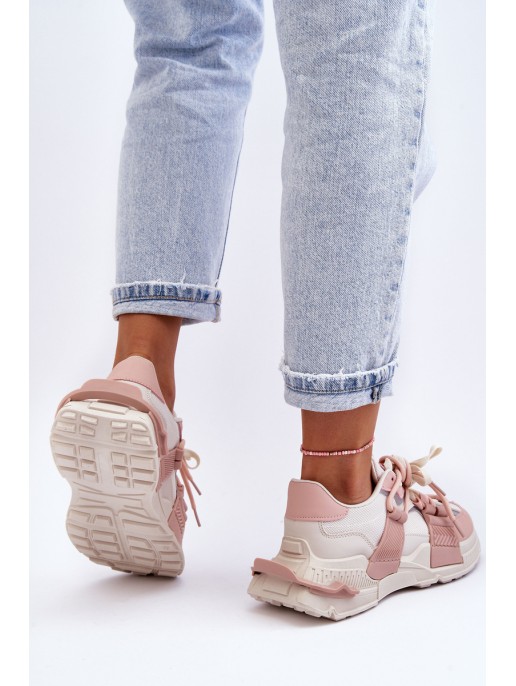Women's Trendy Lace-up Sport Shoes Beige-Pink Chillout!