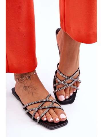 Women's Strappy Sandals with Rhinestones Black Leomi 2