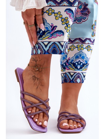 Women's Strappy Sandals with Diamantes Purple Leomi 2