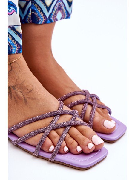 Moteriški sandalai su dirželiais su Diamantes Purple Leomi