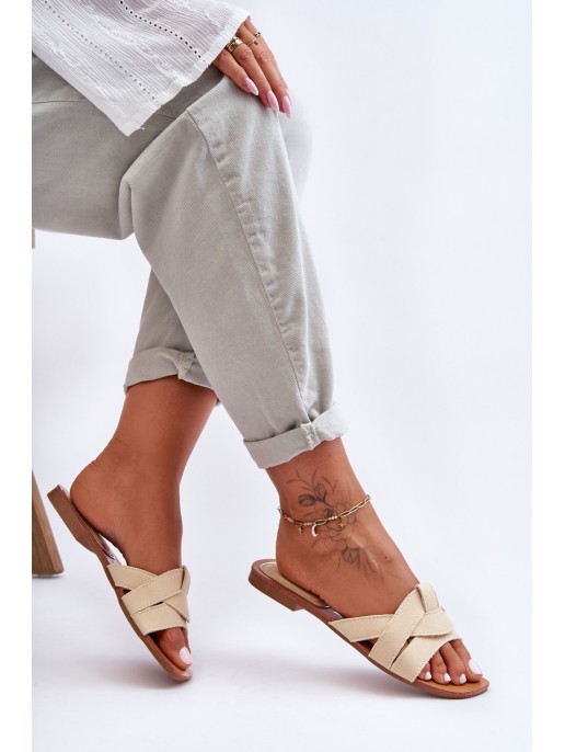 Women's Material Slippers Beige Aversa Women's Material Slippers Beige Aversa