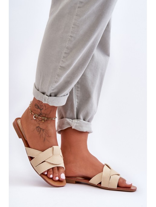 Women's Material Slippers Beige Aversa Women's Material Slippers Beige Aversa