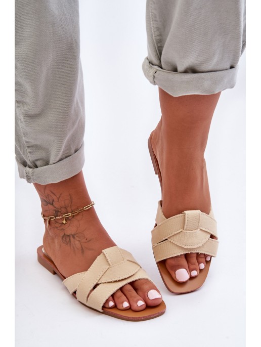 Women's Material Slippers Beige Aversa Women's Material Slippers Beige Aversa