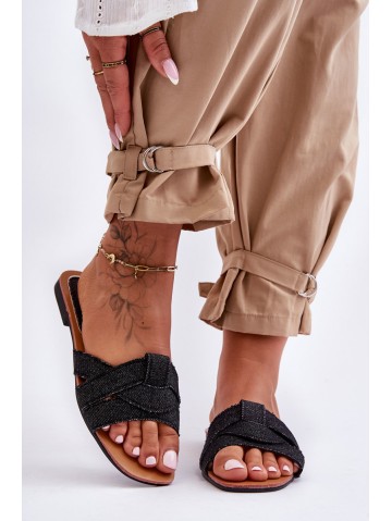 Women's Material Slippers Black Aversa 2