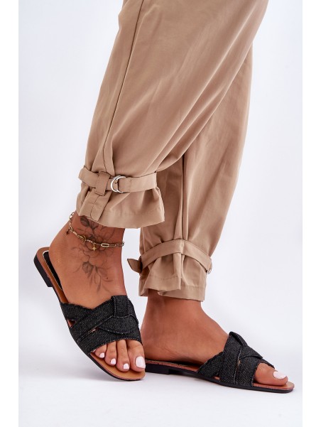 Women's Material Slippers Black Aversa