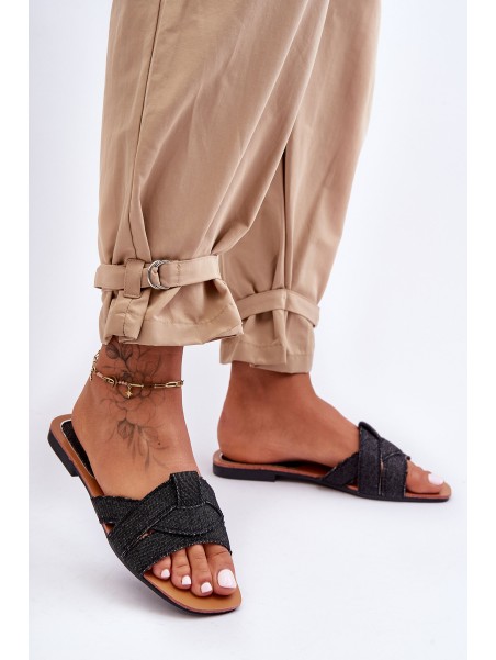 Women's Material Slippers Black Aversa