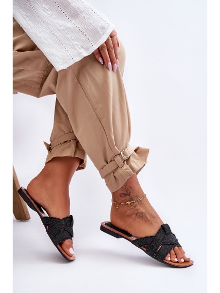 Women's Material Slippers Black Aversa