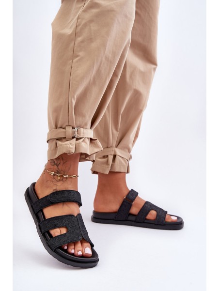 Women's Material Slippers with Velcro Black Jose