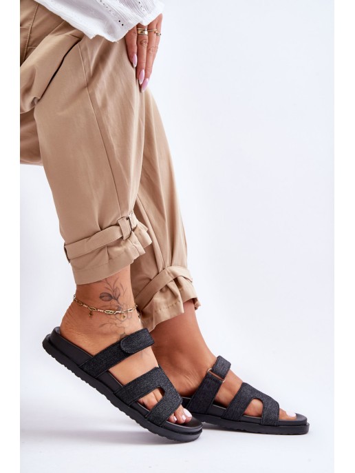 Women's Material Slippers with Velcro Black Jose Women's Material Slippers with Velcro Black Jose