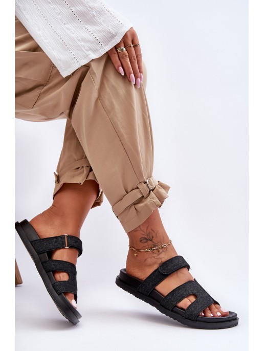 Women's Material Slippers with Velcro Black Jose Women's Material Slippers with Velcro Black Jose