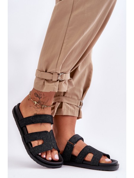 Women's Material Slippers with Velcro Black Jose