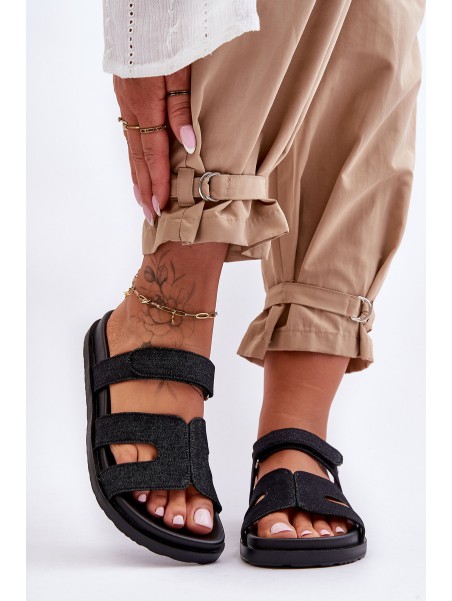 Women's Material Slippers with Velcro Black Jose