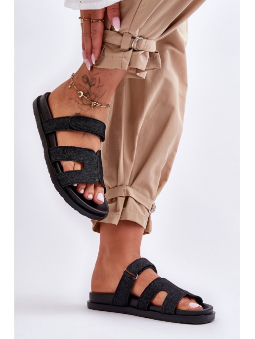 Women's Material Slippers with Velcro Black Jose Women's Material Slippers with Velcro Black Jose