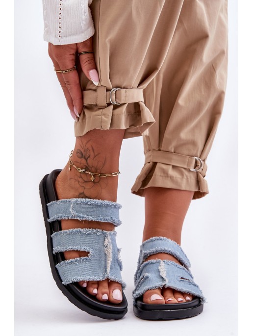 Women's Material Slippers Zip with Blue Lamirose