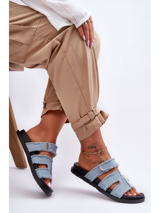 Women's Material Slippers Zip with Blue Lamirose