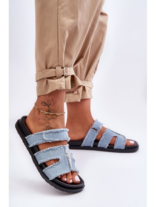 Women's Material Slippers Zip with Blue Lamirose