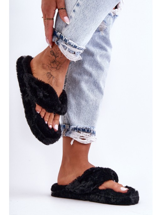 Women's Furry Slippers Papcie Black Elma