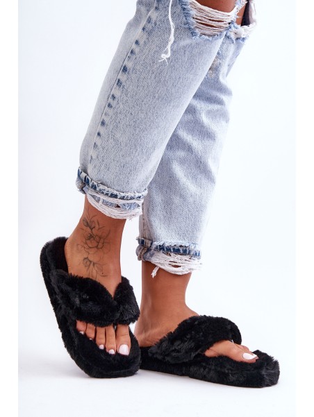 Women's Furry Slippers Papcie Black Elma