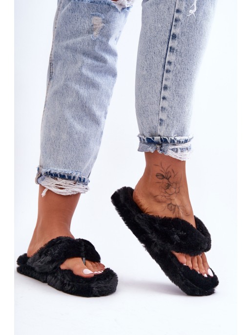 Women's Furry Slippers Papcie Black Elma Women's Furry Slippers Papcie Black Elma