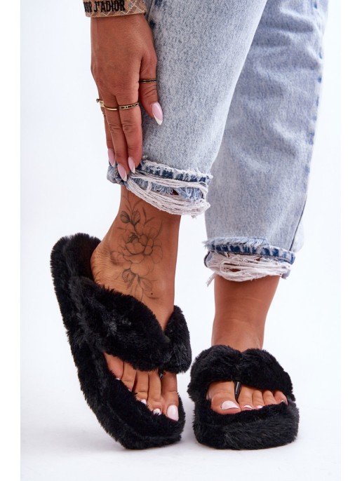 Women's Furry Slippers Papcie Black Elma Women's Furry Slippers Papcie Black Elma